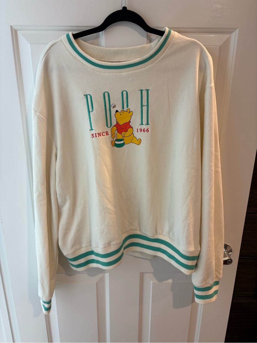 Disney Cream Pooh Crewneck with Teal Trim